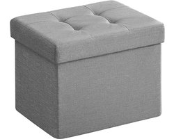 Poef met opbergruimte, kleine inklapbare zitbank, 31 x 41 cm voetenbank, opbergdoos, tot 130 kg belastbaar, voor woonkamer, slaapkamer, slaapzaal, lichtgrijs