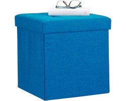 Poef met opbergruimte - linnen - blauw