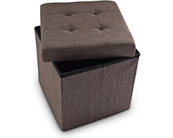 Poef met opbergruimte - linnen - bruin