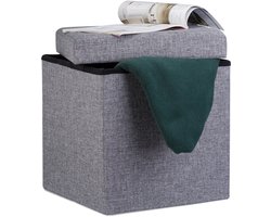 Poef met opbergruimte - linnen - donkergrijs