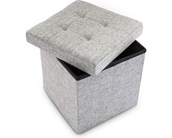 Poef met opbergruimte - linnen - grijs