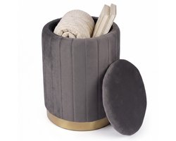 Poef met opbergruimte - Ø 32 cm - fluweel - donkergrijs