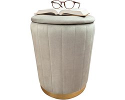 Poef met opbergruimte - Ø 32 cm - fluweel - lichtgrijs