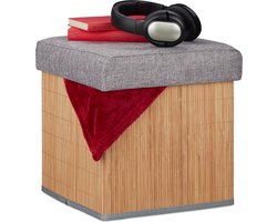 poef met opbergruimte - opvouwbaar - bamboe - tot 120 kg - 36 cm hoog - voetenbank