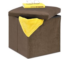 poef met opbergruimte - opvouwbaar - fluweel - tot 80 kg - voetenbank - bruin