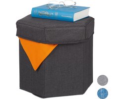 poef met opbergruimte - opvouwbaar - stof - 31 x 36 x 32 cm - hocker - donkergrijs
