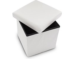Poef - met opbergruimte - opvouwbaar - wit