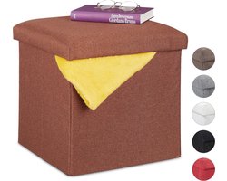 poef met opbergruimte - opvouwbaar - zacht - stof - tot 80 kg - hocker - bruin