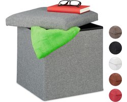 poef met opbergruimte - opvouwbaar - zacht - stof - tot 80 kg - hocker - lichtgrijs