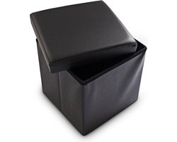 Poef - met opbergruimte - opvouwbaar - zwart