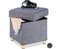 poef met opbergruimte - stof - 40 x 38 x 38 cm - opbergpoef - grijs
