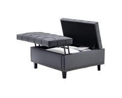 Poef met Opbergruimte - Vierkante Voetenbank/Salontafel - Opvouwbaar Ontwerp - Gecapitonneerd - PU-leer - Schuim met Hoge Dichtheid - Grijs