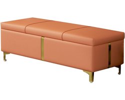 Poef met Opbergruimte - Voetenbank Halbank - Woonkamer Organiseren - PU-Leeren Bekleding - 40cm - Oranje