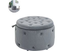 Poef Met opbergruimte - Voetenbankje - Hocker op pootjes - Rond - Moderne Kruk - Grijs - 60 x 40 x 40 cm