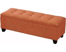 Poef Opbergbank - Voetenbank Linnen - Schoenen Opbergen - Comfortabele Zitting - 80cm Breed - Oranje