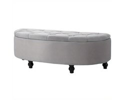 Poef – Opbergpoef – Zitpoef – Voetenbankje – Hocker – Vintage Grijs Fluweel – 68,5 cm Hoog – Opbergruimte 90 Liter