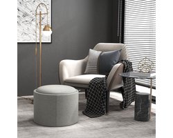 Poef – Ottoman – Zitzak – Hocker – Kruk – Met Opbergruimte – Omkeerbaar Deksel – Linnen Bekleding – 56x56x42 cm – Grijs Met Houten Pootjes