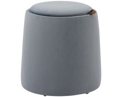 Poef – Ottoman – Zitzak – Hocker – Voetenbankje – Met Opbergruimte – Grijze Fluwelen Bekleding – Compact Formaat 44x47,5 cm