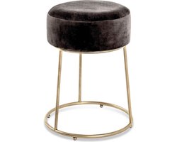Poef rond Fluweel grijs - Hocker - Poef grijs - Voetenbankje - Ronde bijzettafel - Voetenbank