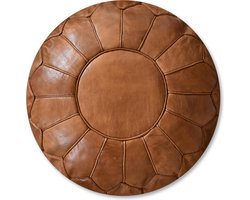 Poef Rond (XL) - Caramel bruin - Poef Leer - Ø60 x 35cm - Gevuld geleverd - Poufs&Pillows