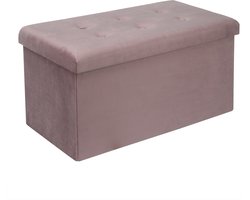 Poef - Roze velvet - Opbergpoef - Fluweel - Hocker - Bankje - Schoenenbankje - Opslag Poef - Woonkamer, Hal, Slaapkamer