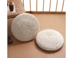 Poef van Riet - 30cm - Yoga - Kussen - Japans - Meditatie - Vloerkussen - Gewoven - Thee ceremonie - Beige