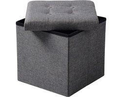 Poef Zazu - Donkergrijs - Met Opbergruimte - Zitkist - Hocker - 50x35x45cm