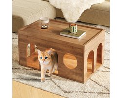 Poef – Zitzak – Voetenbank – Hocker – Opbergpoef – Walnootkleurig – Katvriendelijk Met Speelplek – Duurzaam En Compact Ontwerp