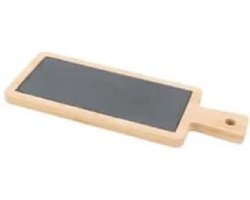 Point-Virgule serveerplank uit bamboe en leisteen met handvat 23x9x1cm