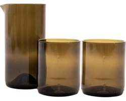 Point-Virgule set karaf 450ml en 2 glazen 250ml uit upcycled glas groen