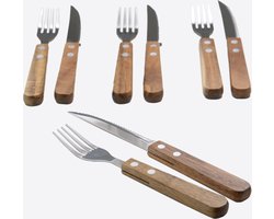 Point-Virgule set van 4 vorken en 4 steakmessen - met handvat - uit acaciahout