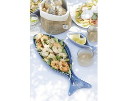 Point-Virgule visschaal uit aardewerk blauw 40x14cm