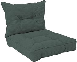 POKAR 2-delige Set Tuinkussens: Zitkussen 60x60x10 + Rugkussen 60x40x10 cm | Ribstof Corduroy Loungekussens voor Rotan Meubels en Palletbank | Binnen en Buiten | Oeko-Tex | Made in EU | Donkergrijs