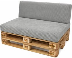 POKAR Set van 2 Palletkussens: Zitkussen 120x80 + Rugkussen 120x40 cm | Tuinkussens Ribstof (Corduroy) met afneembare en wasbare hoezen | Loungekussens voor palletmeubels | Made in EU | Grijs