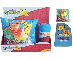 Pokemon Gift Set - Kussen + Fleece Deken - Cadeau Set - Pikachu - Charmander - Bulbasaur - Squirtle