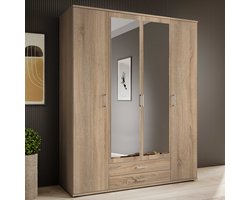 Pol Power Karl garderobekast + spiegel melamine op houtbasis 4 deuren 160x196x54 cm