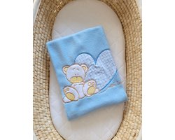 Polar fleece deken voor baby's - Milo- Teddybeer met Hart blauw