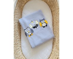 Polar fleece deken voor baby's - Uilen Bigi Zibi & Adele - grijs-geel