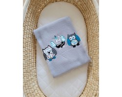 Polar fleece deken voor baby's - Uilen Bigi Zibi & Adele - grijs-turkoois