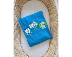 Polar fleece deken voor baby's - Uilen Bigi Zibi & Adele - turkoois