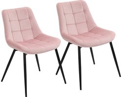 Polaza® Fluwelen Eetkamerstoelen - Set Met 2 Stoelen - Velvet Eetkamerstoel - Stoelen - Metalen Poten - Fluweel - 2 Stuks - Roze
