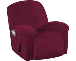 Polaza®️ Fluwelen Stretch Stoelhoes - Rekbare Stoelhoezen - Fauteuil Overtrek Rekbaar - Bankhoes - Voor Enkele Zetel - Fluweel - Velvet - Rood