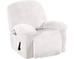 Polaza®️ Fluwelen Stretch Stoelhoes - Rekbare Stoelhoezen - Fauteuil Overtrek Rekbaar - Bankhoes - Voor Enkele Zetel - Fluweel - Velvet - Wit