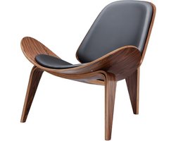 Polaza® Luxe Stoel - Leren Fauteuil - Stoel - Luxe Ligstoel - Hout - Lounge Stoel - Zwart/bruin