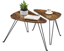 PolderGoods - bijzettafels - Salontafel set van 2 - Industrieel Ontwerp - metaal/hout - Vintagebruin