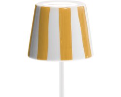 Poldina Lido geel gestreepte LED tafellamp, oplaadbaar en dimbaar met batterijduur tot 12 uur. Voor buitengebruik IP65