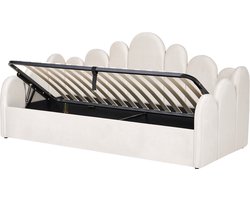 POLIGNAC - Bed met opbergruimte - Lichtbeige - 90 x 200 cm - Fluweel