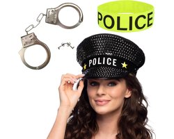 Politie verkleed accessoire set - 3-delig - handboeien/pet/armband - volwassenen