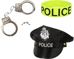 Politie verkleed accessoire set - 3-delig - handboeien/pet/armband - volwassenen