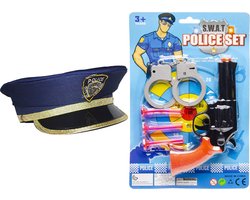 Politie verkleed set - 5-delig - speelgoed handboeien - revolver - pet